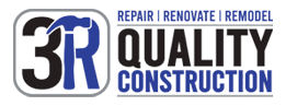 A logo for quality construction, with the words repair and renovation.